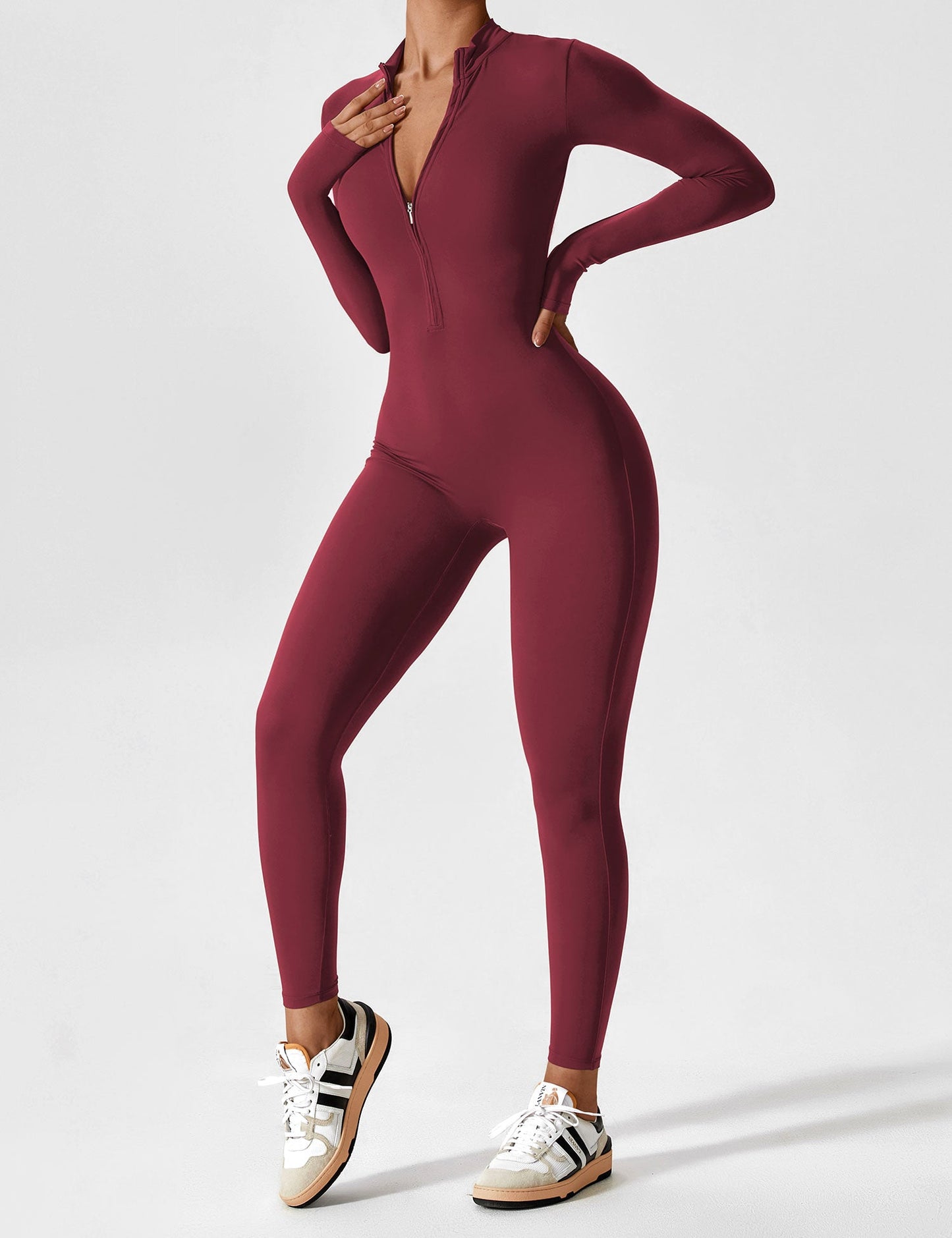 Vaeryn Long Sleeve Zipper Jumpsuit – Cherry
