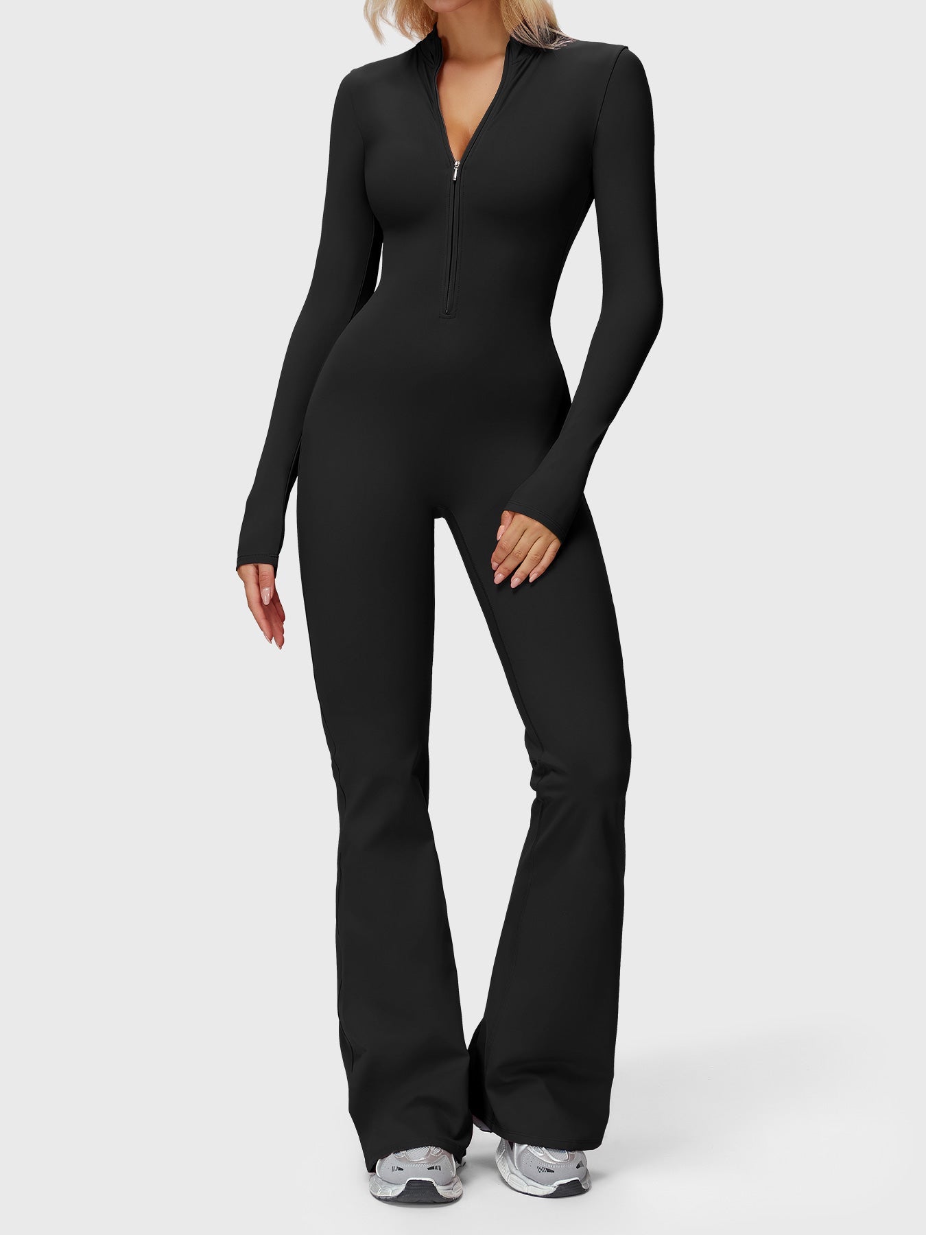 Yeoreo Belle Long Sleeve Zipper Flared Jumpsuit