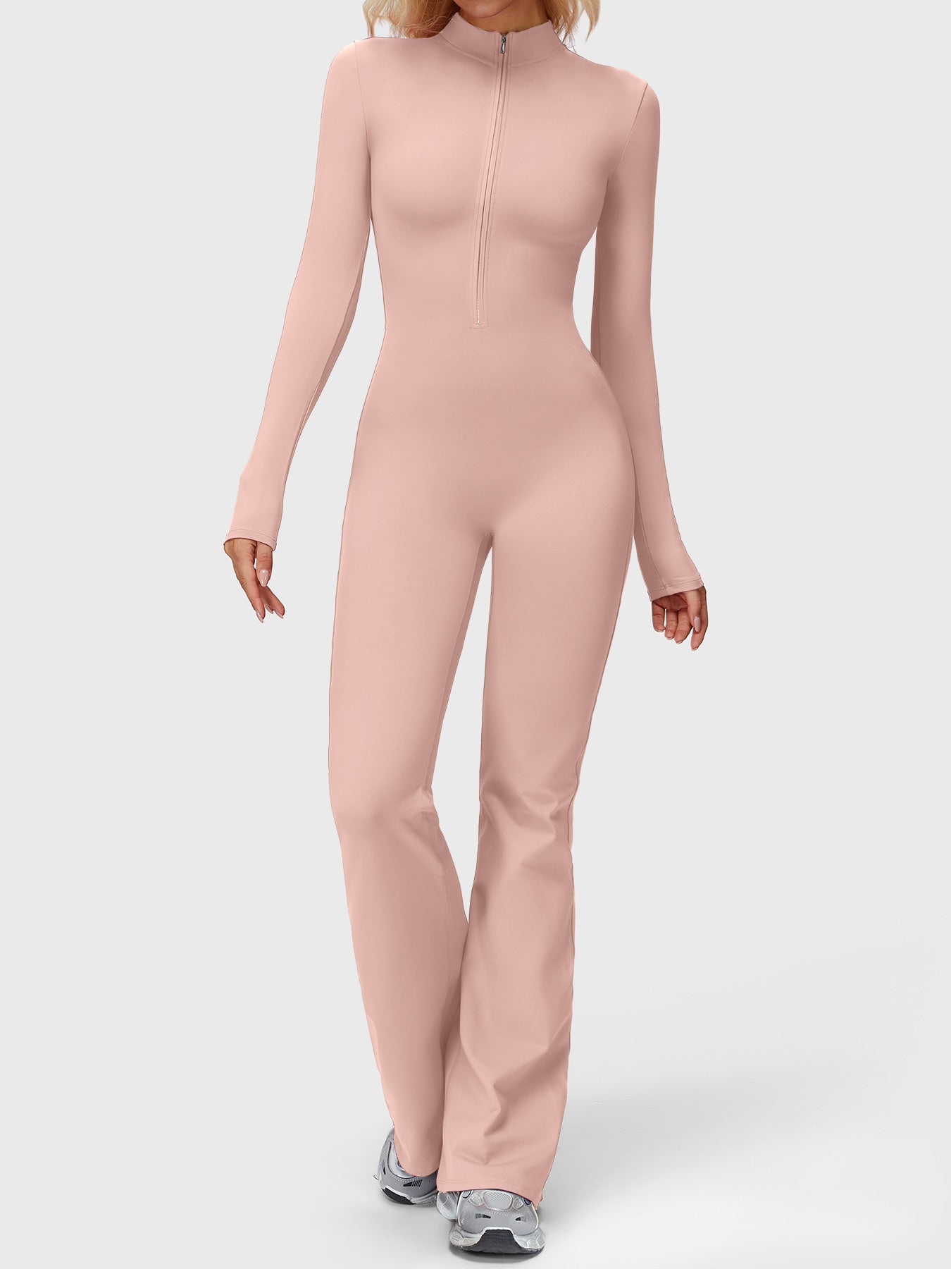 Yeoreo Belle Long Sleeve Zipper Flared Jumpsuit