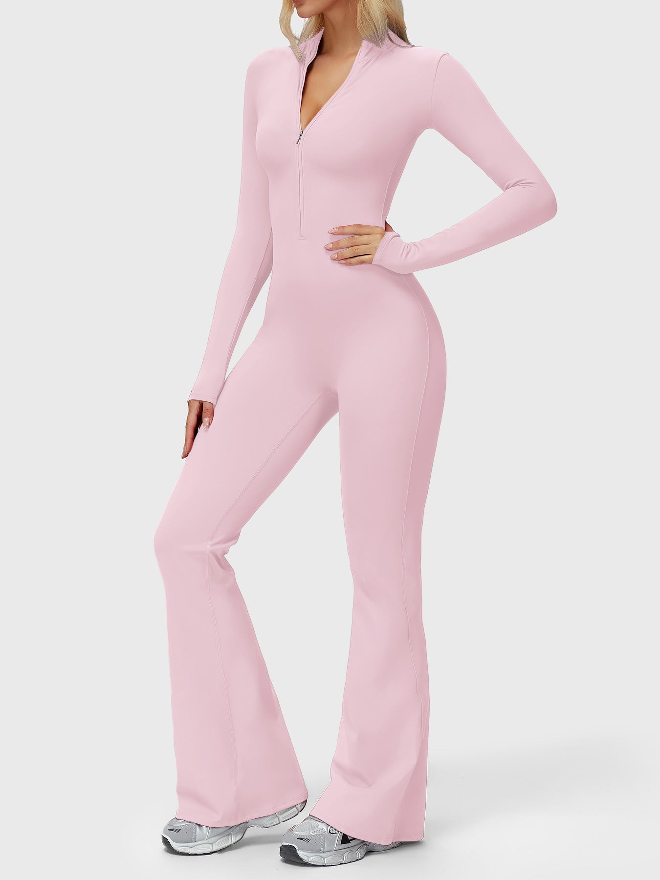 Yeoreo Belle Long Sleeve Zipper Flared Jumpsuit