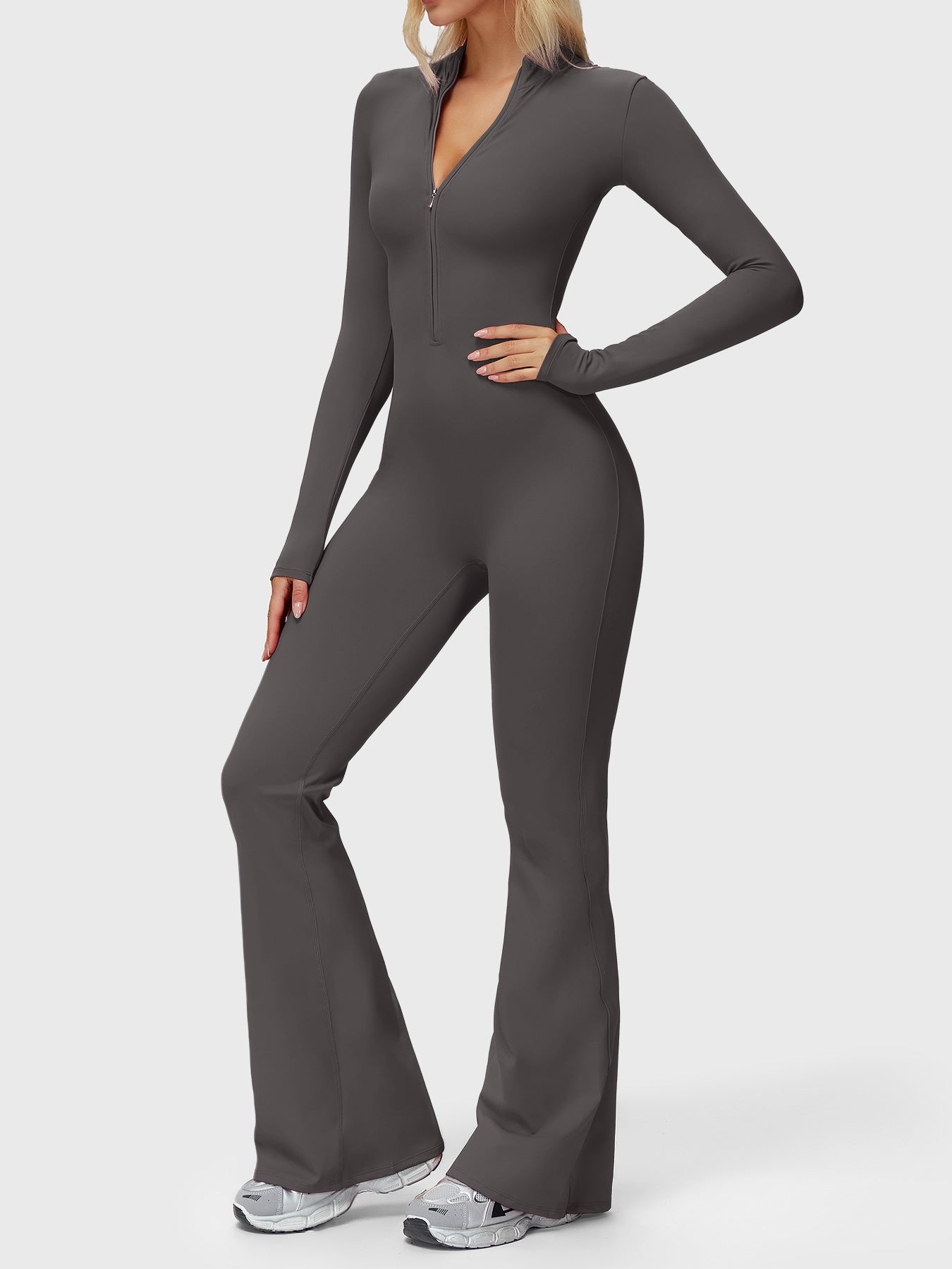 Yeoreo Belle Long Sleeve Zipper Flared Jumpsuit