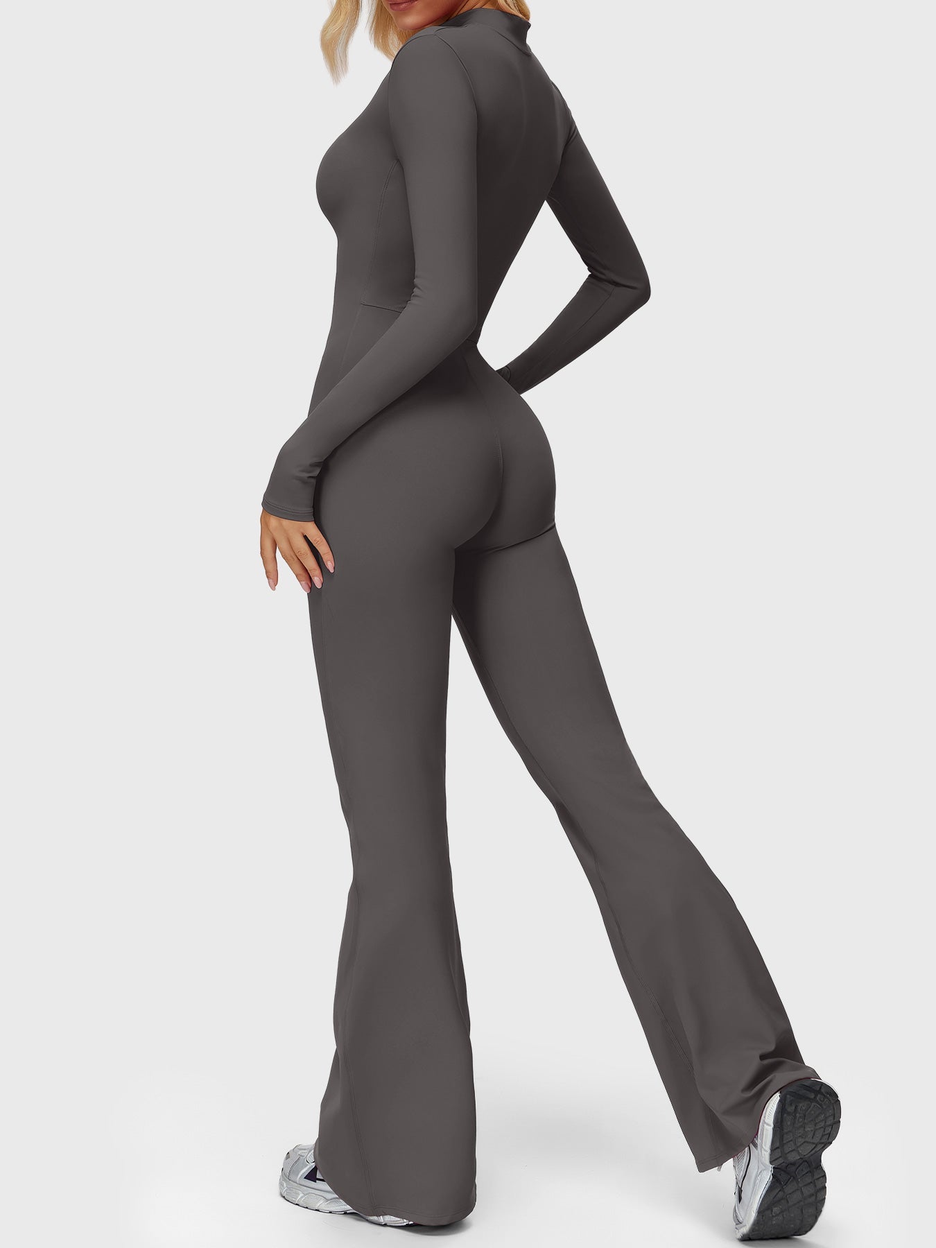 Yeoreo Belle Long Sleeve Zipper Flared Jumpsuit