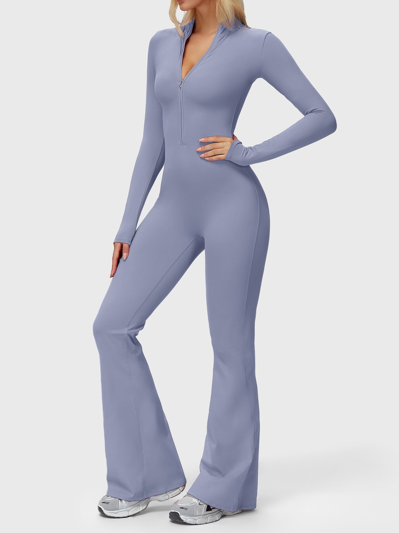 Yeoreo Belle Long Sleeve Zipper Flared Jumpsuit