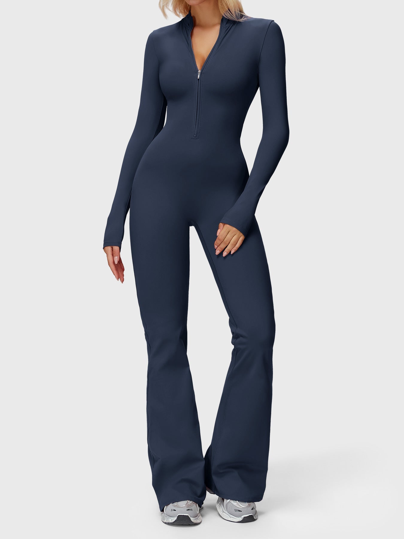 Yeoreo Belle Long Sleeve Zipper Flared Jumpsuit