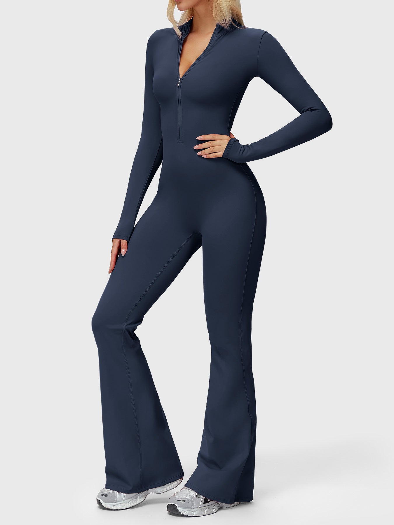 Yeoreo Belle Long Sleeve Zipper Flared Jumpsuit