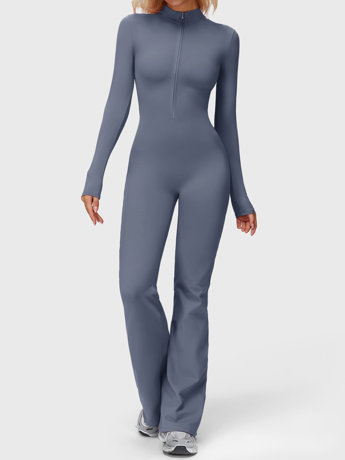 Yeoreo Belle Long Sleeve Zipper Flared Jumpsuit