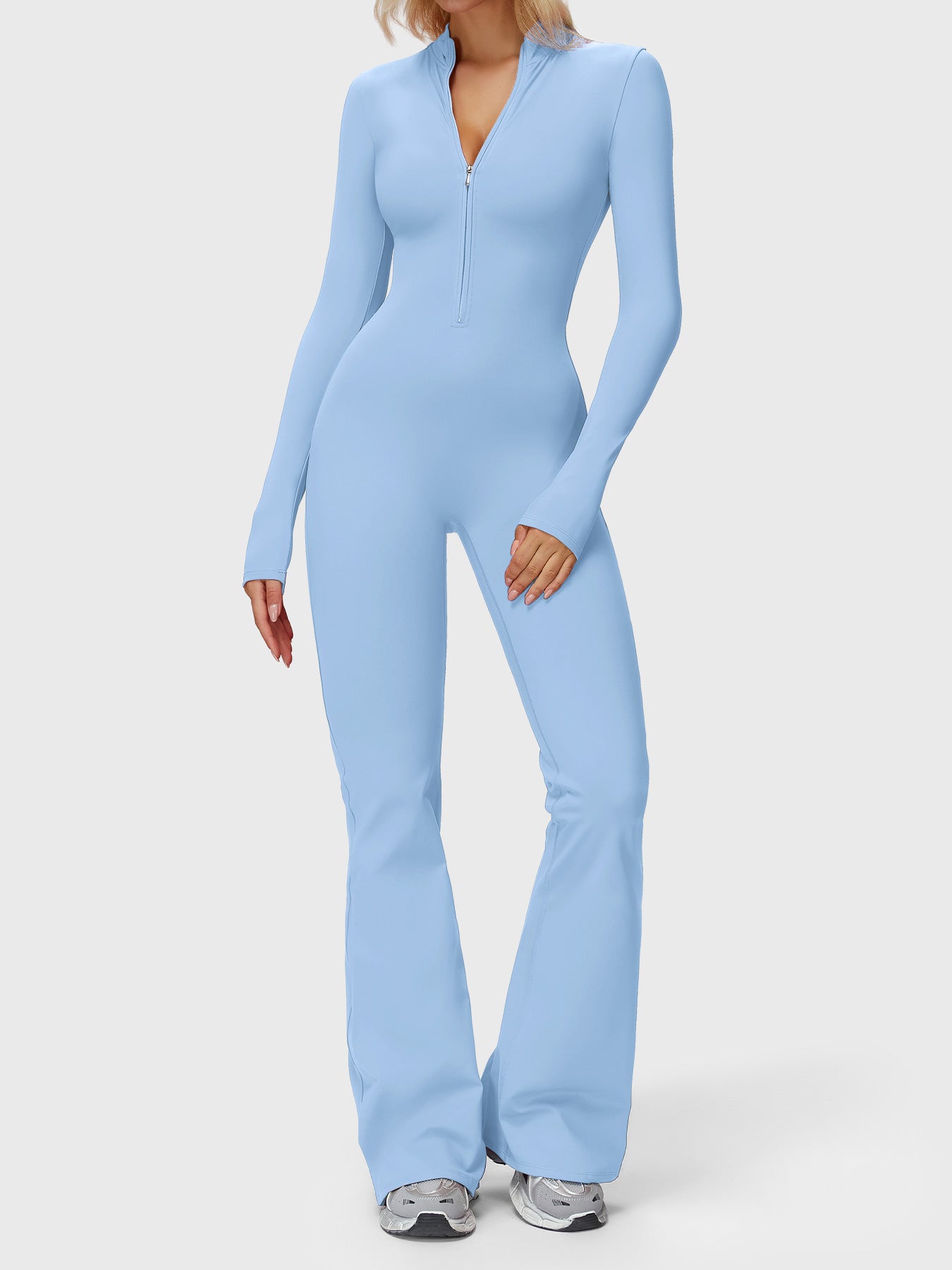 Yeoreo Belle Long Sleeve Zipper Flared Jumpsuit