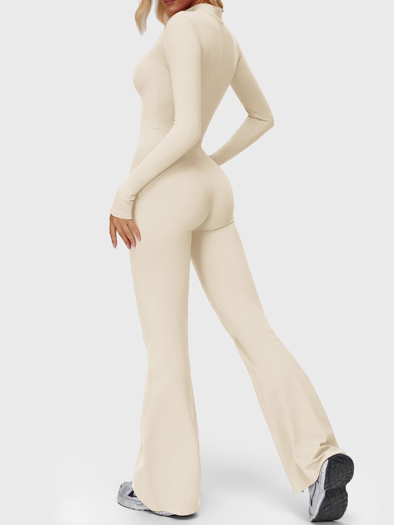 Yeoreo Belle Long Sleeve Zipper Flared Jumpsuit