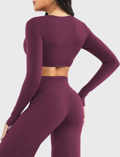 Yeoreo Aberney V Neck Long Sleeve Crop Top