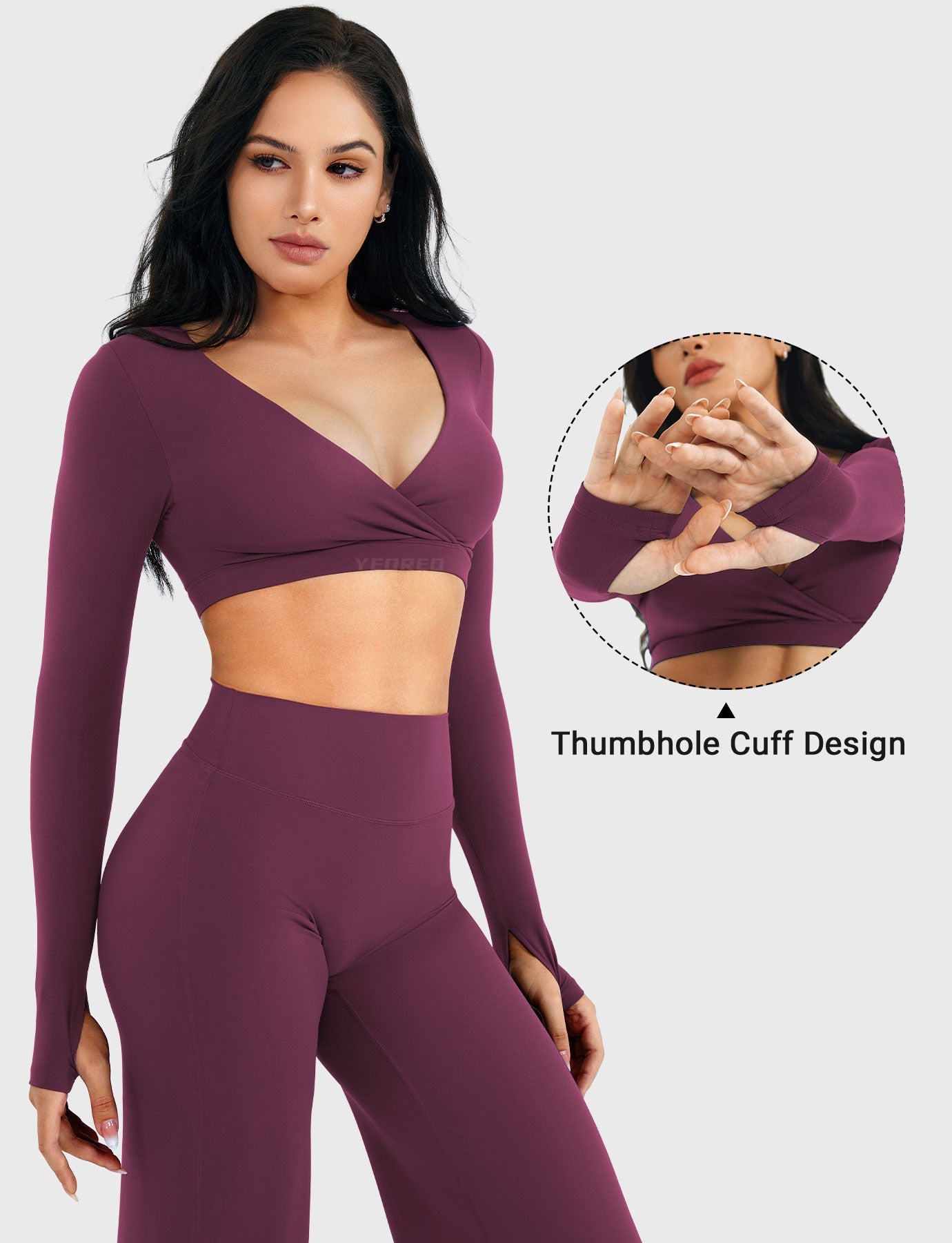 Yeoreo Aberney V Neck Long Sleeve Crop Top