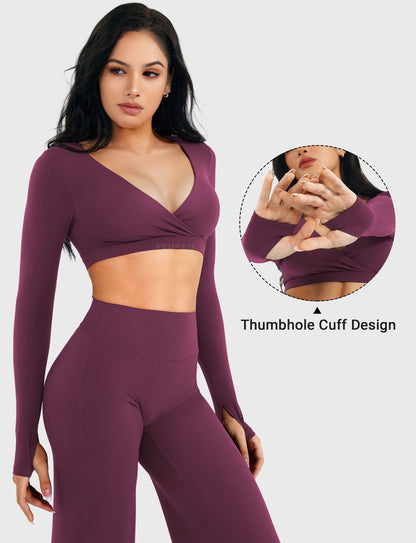 Yeoreo Aberney V Neck Long Sleeve Crop Top