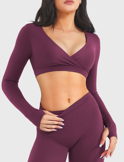 Yeoreo Aberney V Neck Long Sleeve Crop Top