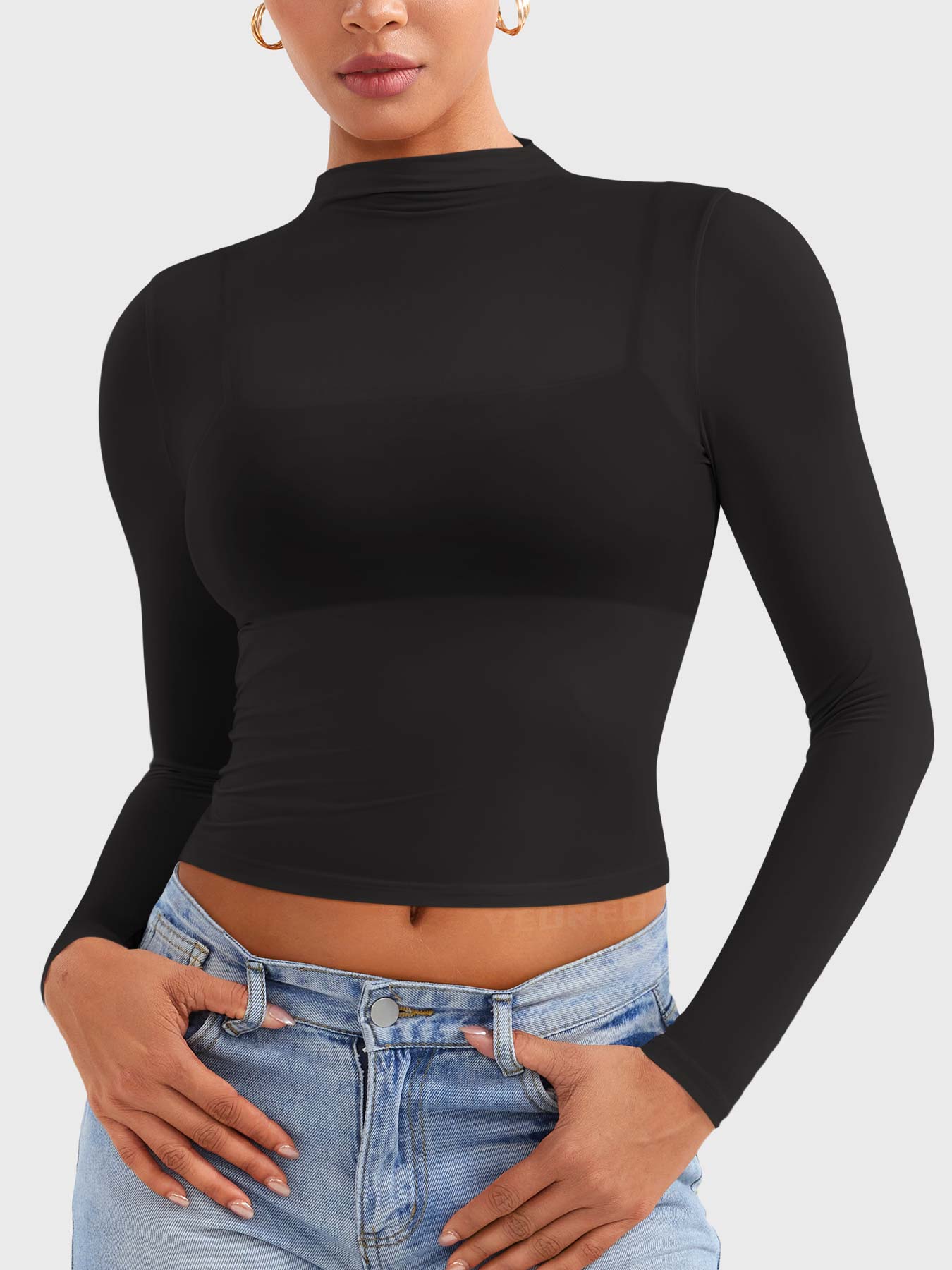 Vaeryn Jamy Mock Neck Sheer Top