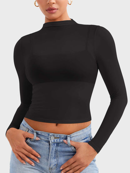 Vaeryn Jamy Mock Neck Sheer Top