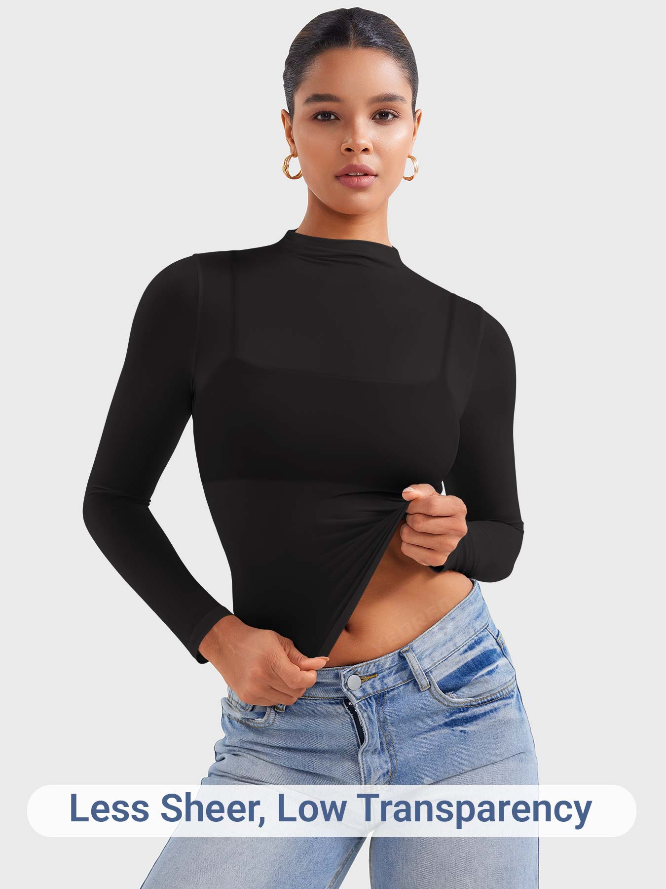 Vaeryn Jamy Mock Neck Sheer Top