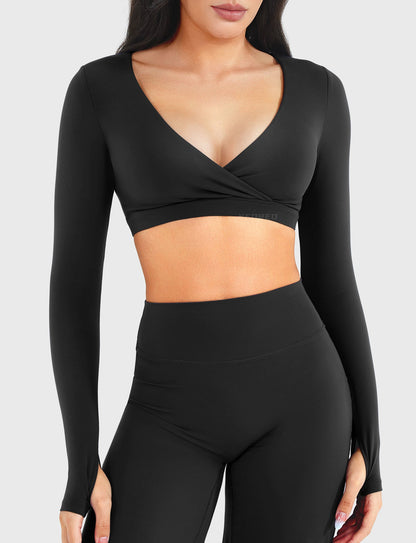 Yeoreo Aberney V Neck Long Sleeve Crop Top