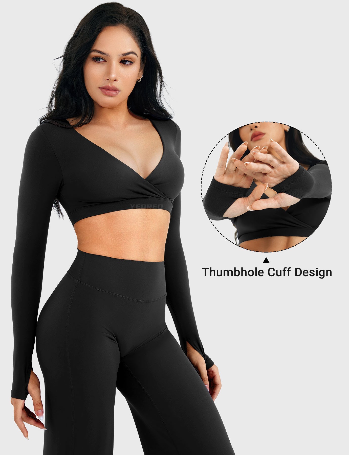 Yeoreo Aberney V Neck Long Sleeve Crop Top