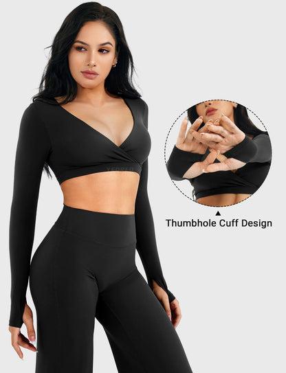 Yeoreo Aberney V Neck Long Sleeve Crop Top