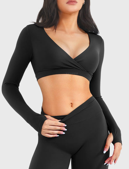 Yeoreo Aberney V Neck Long Sleeve Crop Top
