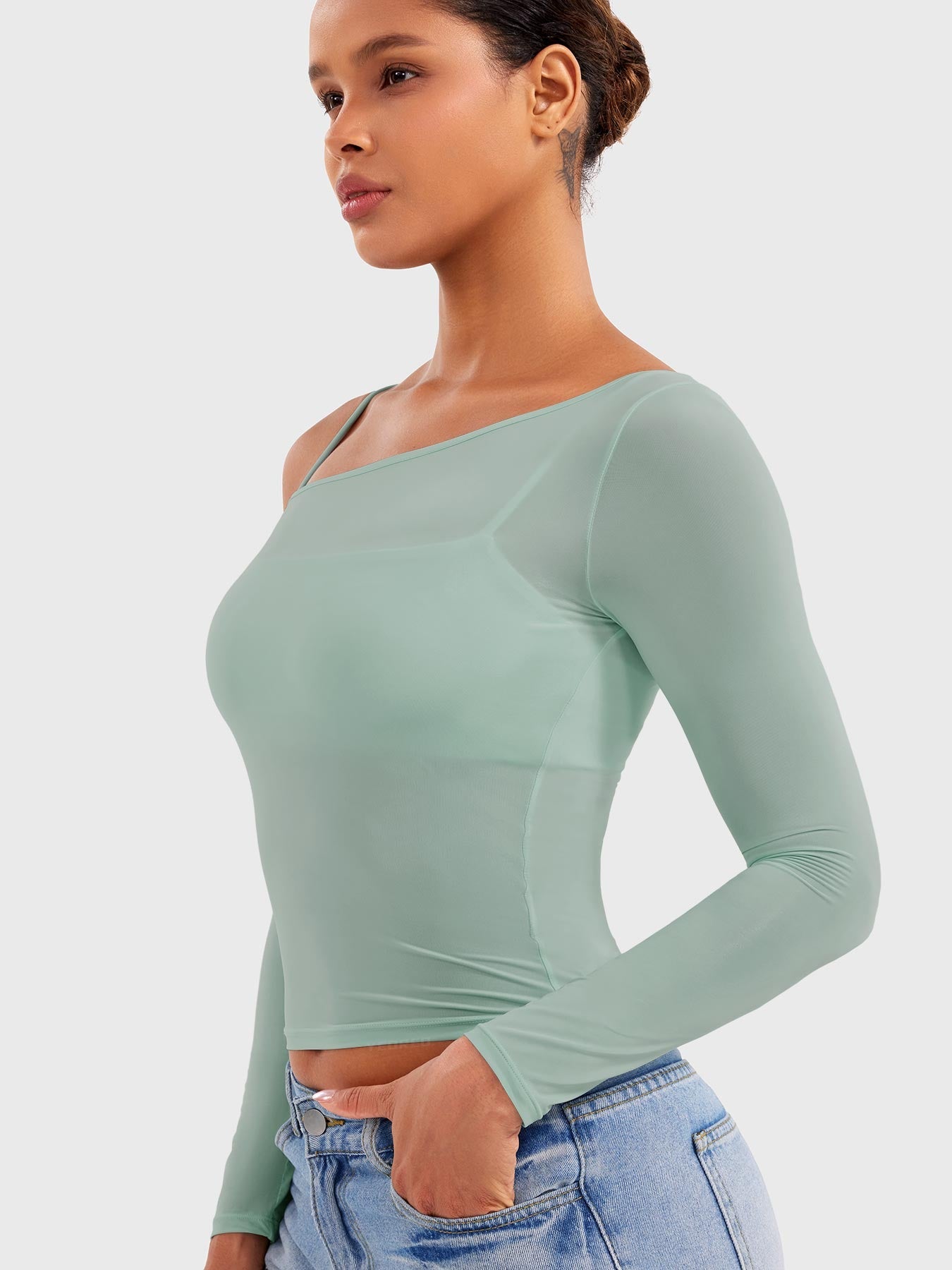 Yeoreo Fairen One Shoulder Sheer Top