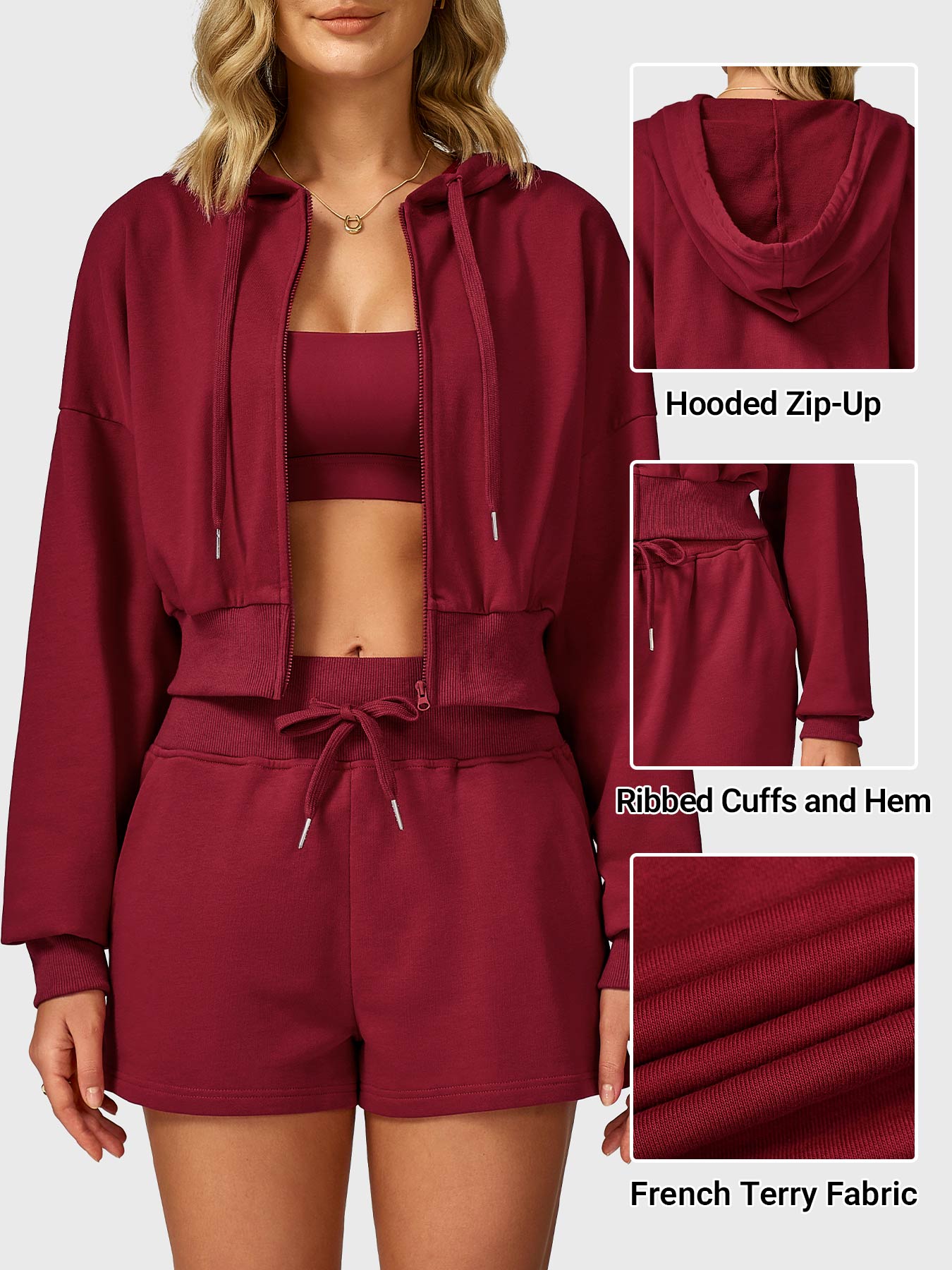Vaeryn Sabrina Cropped Zip Hoodies