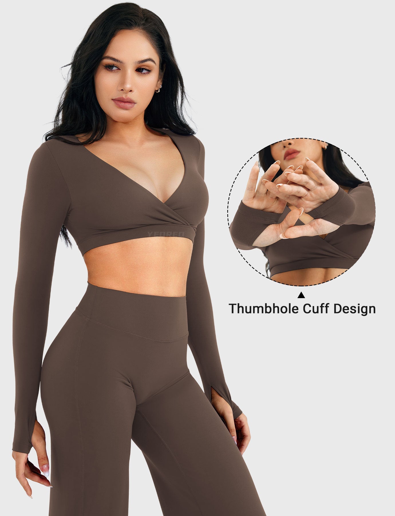 Yeoreo Aberney V Neck Long Sleeve Crop Top