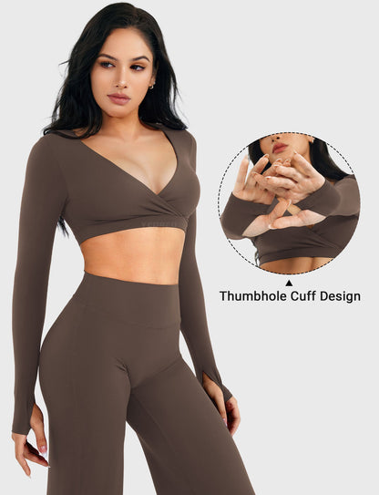 Yeoreo Aberney V Neck Long Sleeve Crop Top