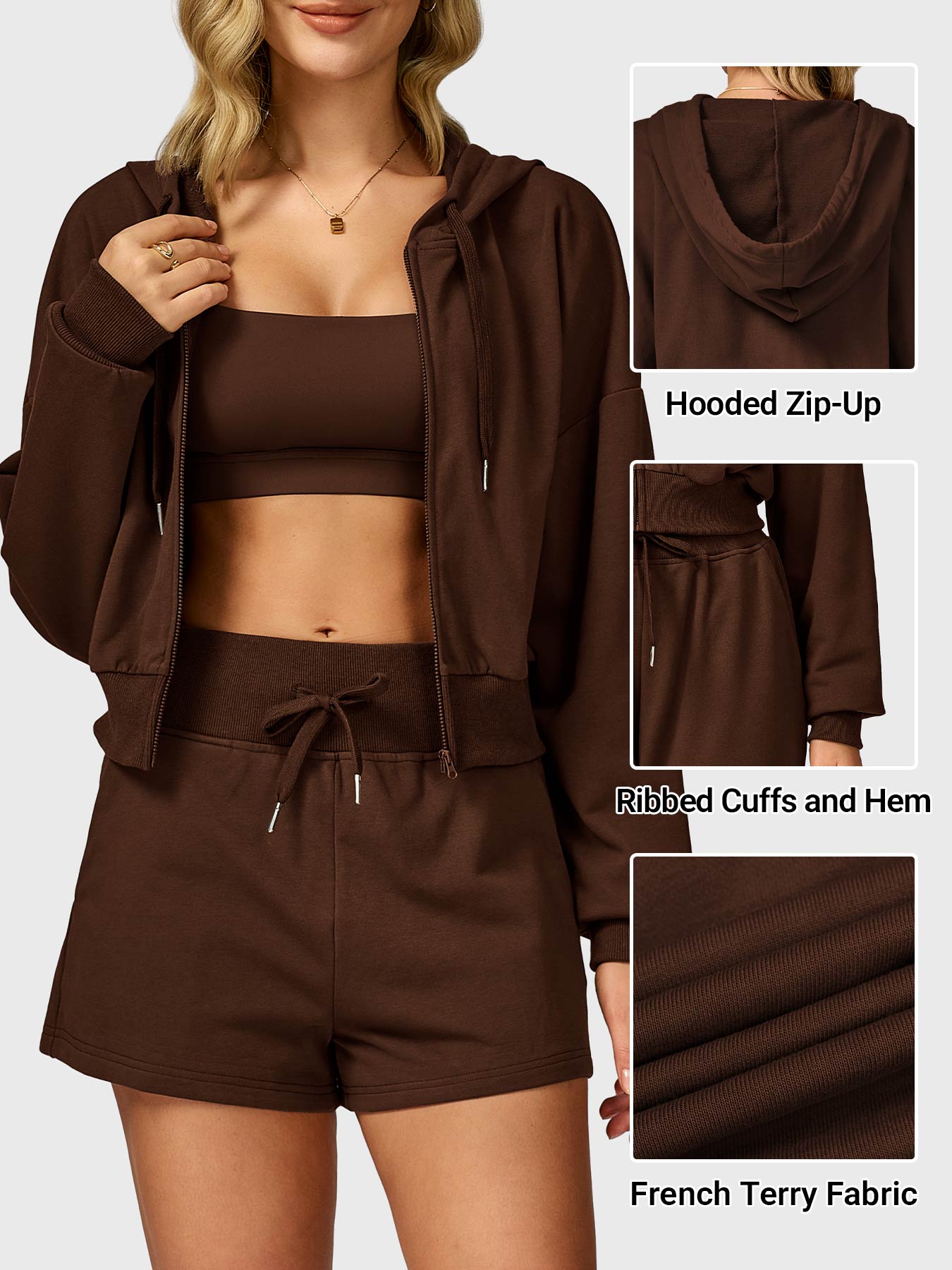 Vaeryn Sabrina Cropped Zip Hoodies