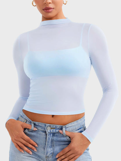 Vaeryn Jamy Mock Neck Sheer Top