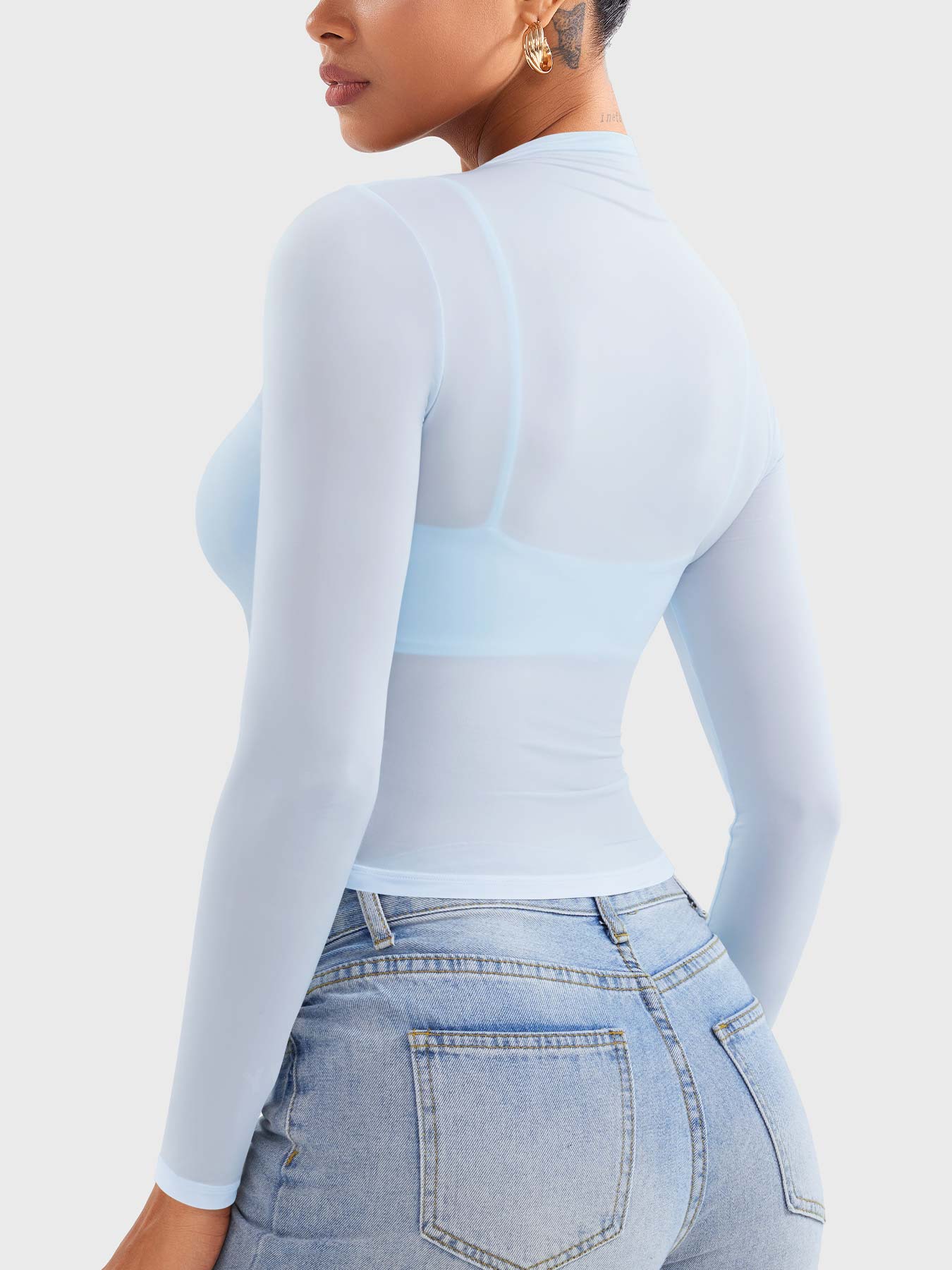 Vaeryn Jamy Mock Neck Sheer Top
