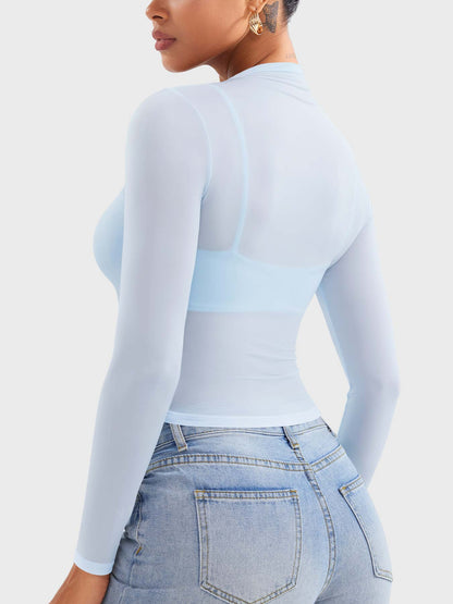 Vaeryn Jamy Mock Neck Sheer Top