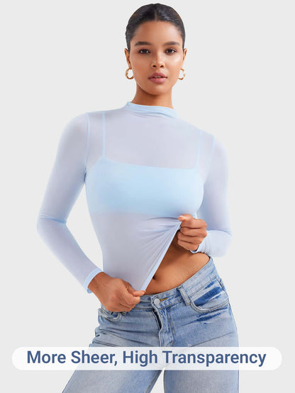 Vaeryn Jamy Mock Neck Sheer Top