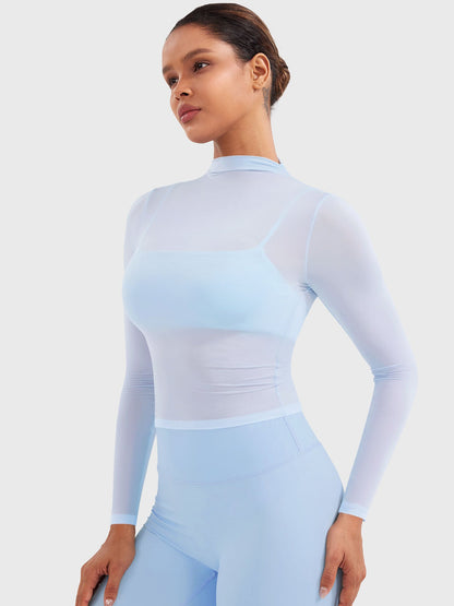 Vaeryn Jamy Mock Neck Sheer Top
