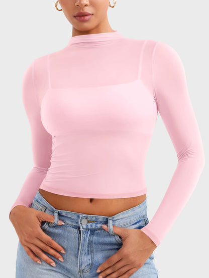 Vaeryn Jamy Mock Neck Sheer Top