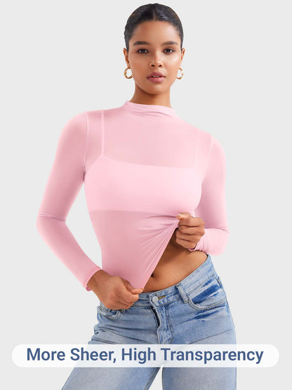 Vaeryn Jamy Mock Neck Sheer Top