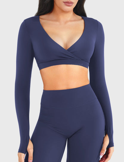 Yeoreo Aberney V Neck Long Sleeve Crop Top