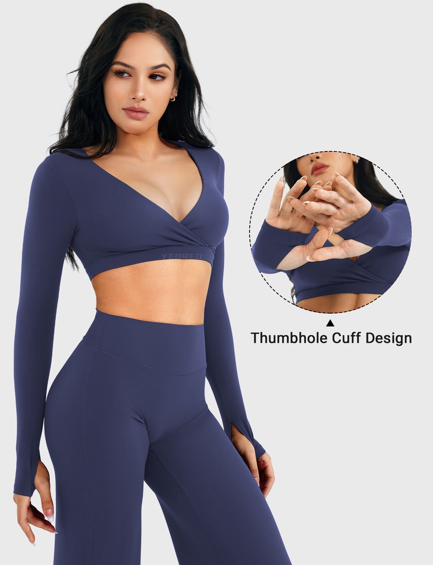 Yeoreo Aberney V Neck Long Sleeve Crop Top