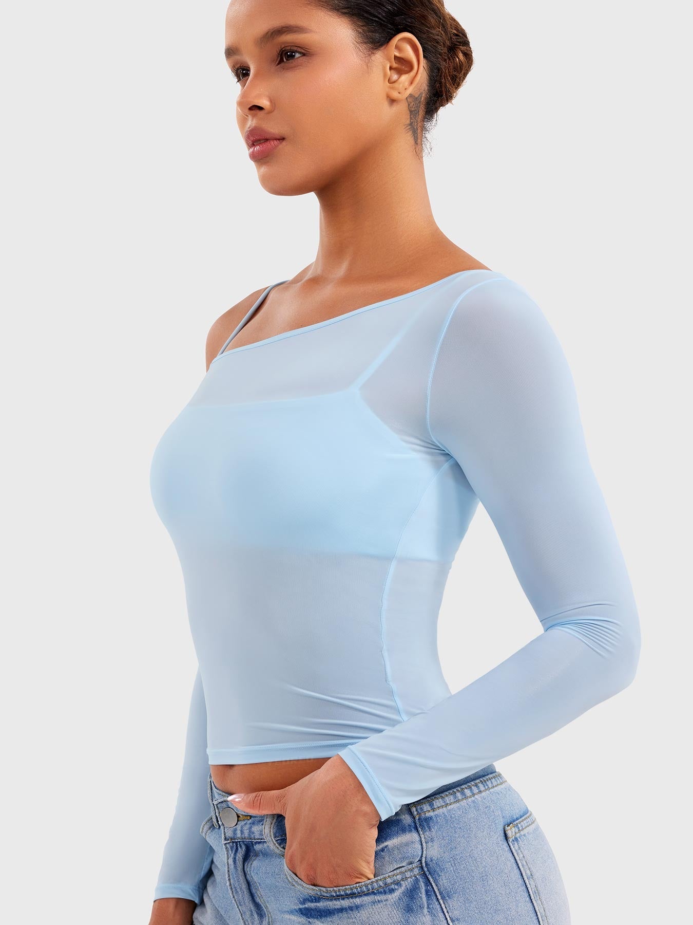 Yeoreo Fairen One Shoulder Sheer Top