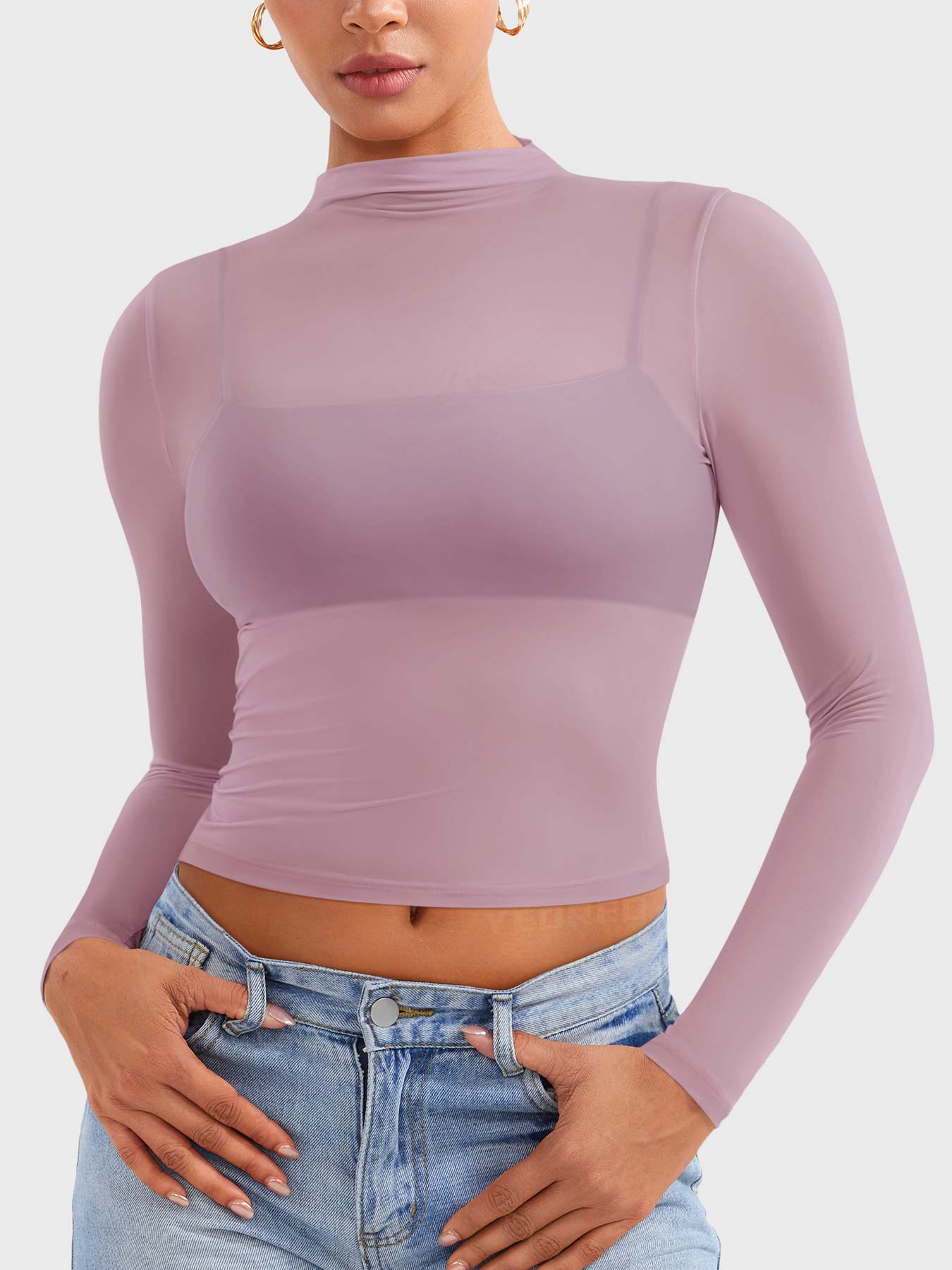 Vaeryn Jamy Mock Neck Sheer Top