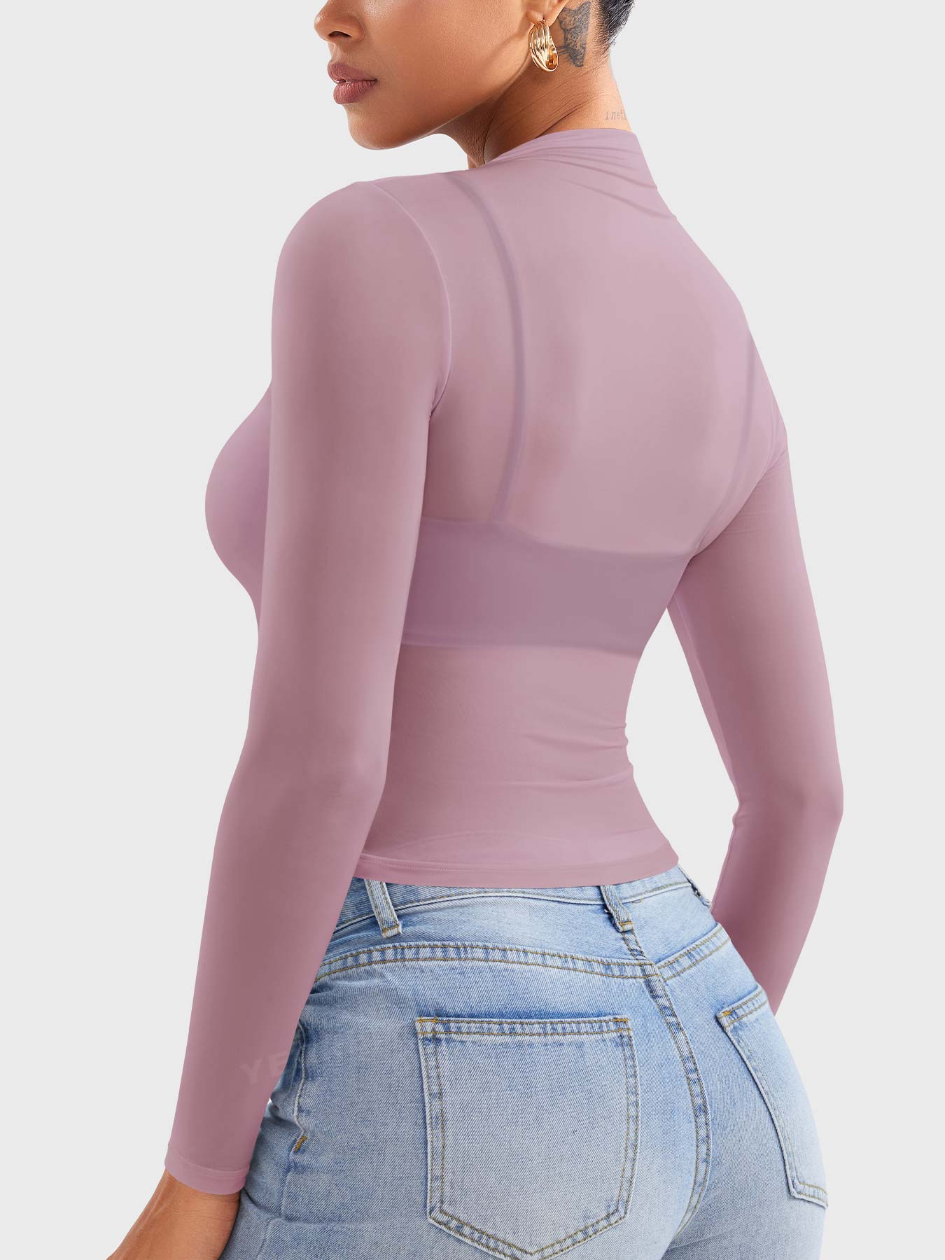 Vaeryn Jamy Mock Neck Sheer Top