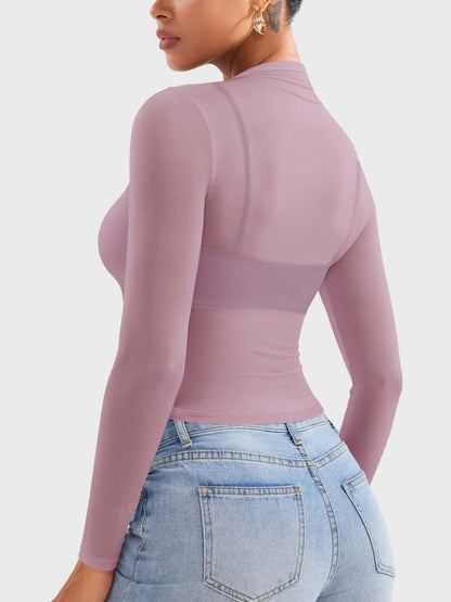 Vaeryn Jamy Mock Neck Sheer Top