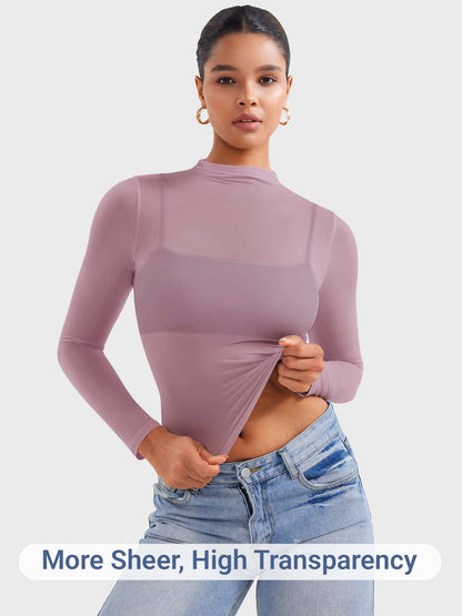 Vaeryn Jamy Mock Neck Sheer Top