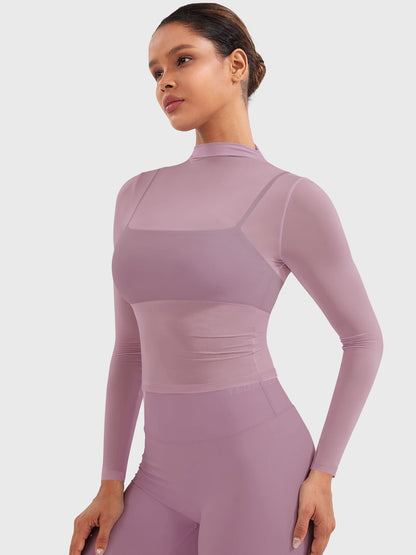 Vaeryn Jamy Mock Neck Sheer Top