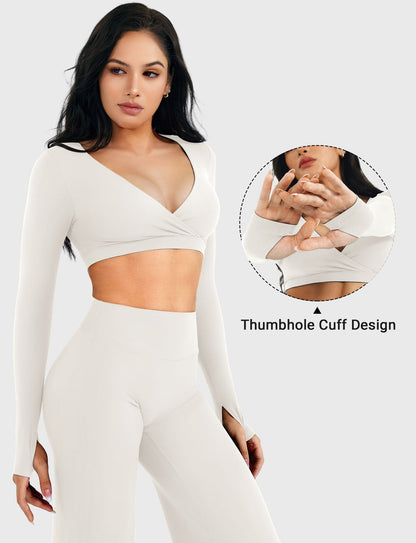 Yeoreo Aberney V Neck Long Sleeve Crop Top