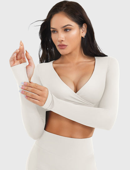 Yeoreo Aberney V Neck Long Sleeve Crop Top