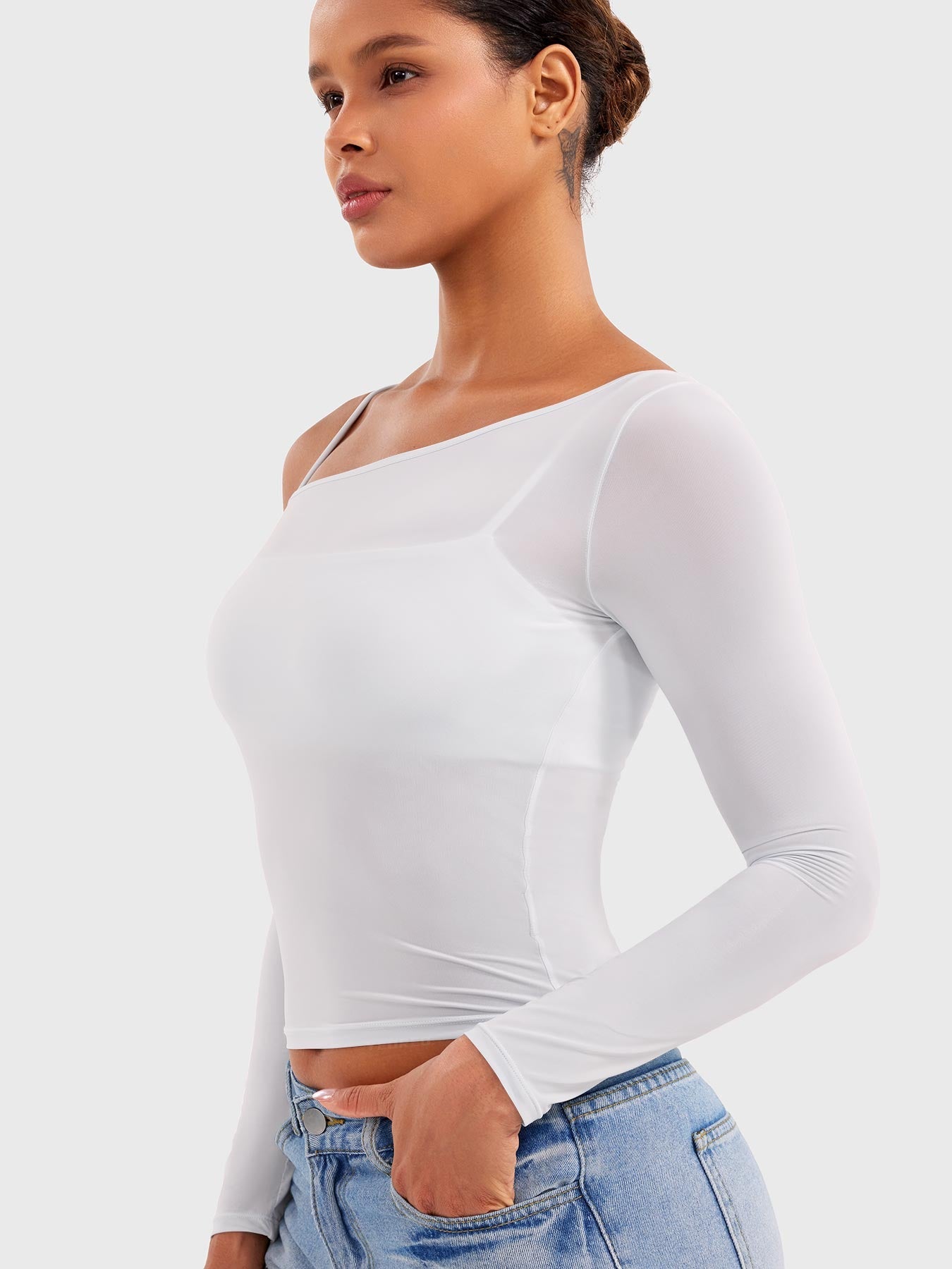 Yeoreo Fairen One Shoulder Sheer Top
