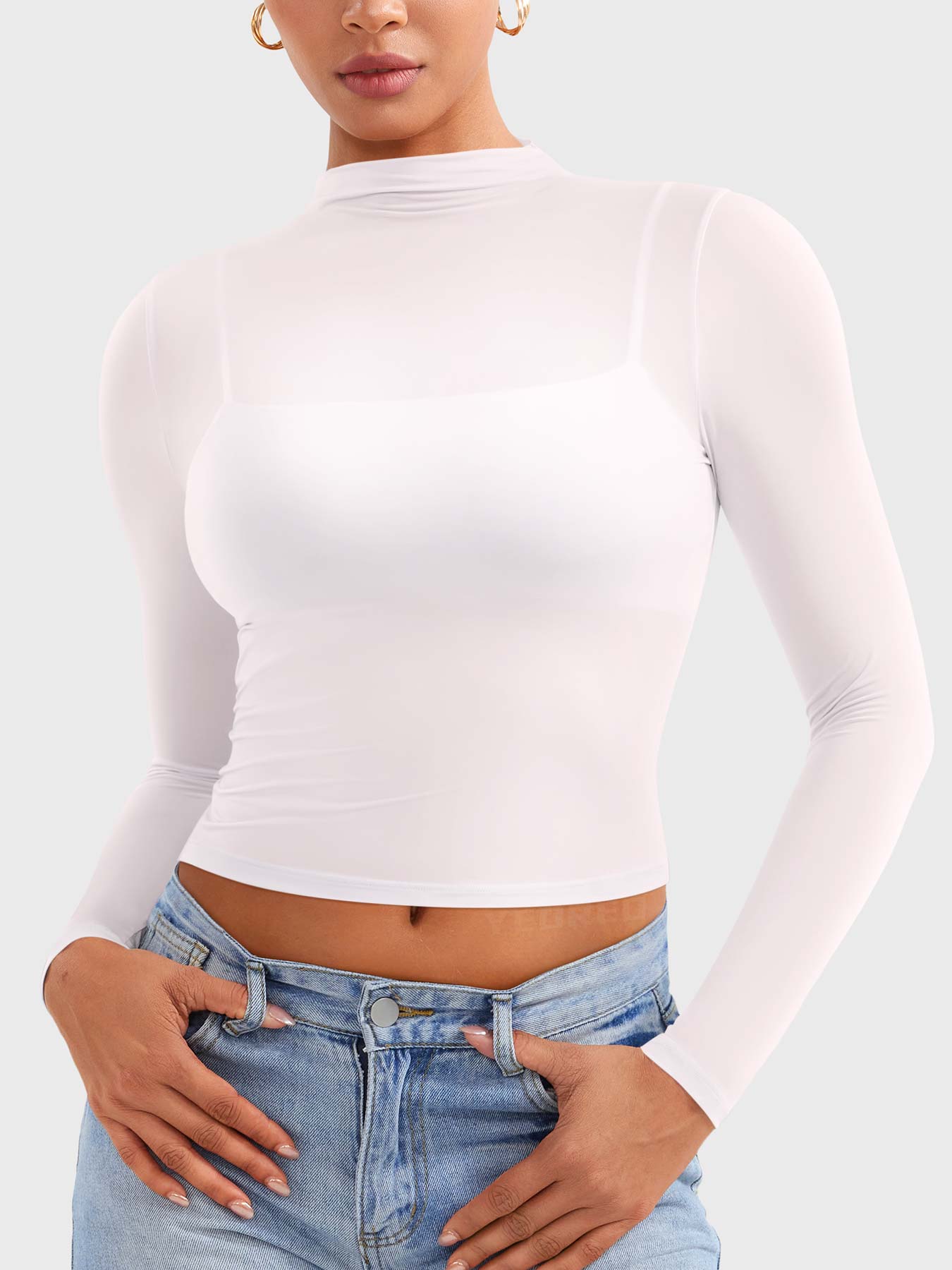 Vaeryn Jamy Mock Neck Sheer Top