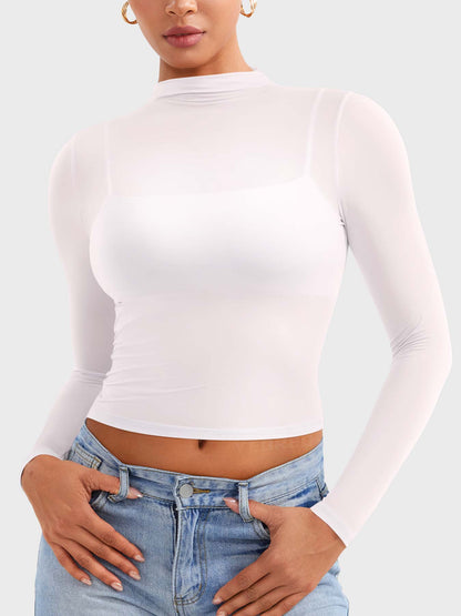 Vaeryn Jamy Mock Neck Sheer Top
