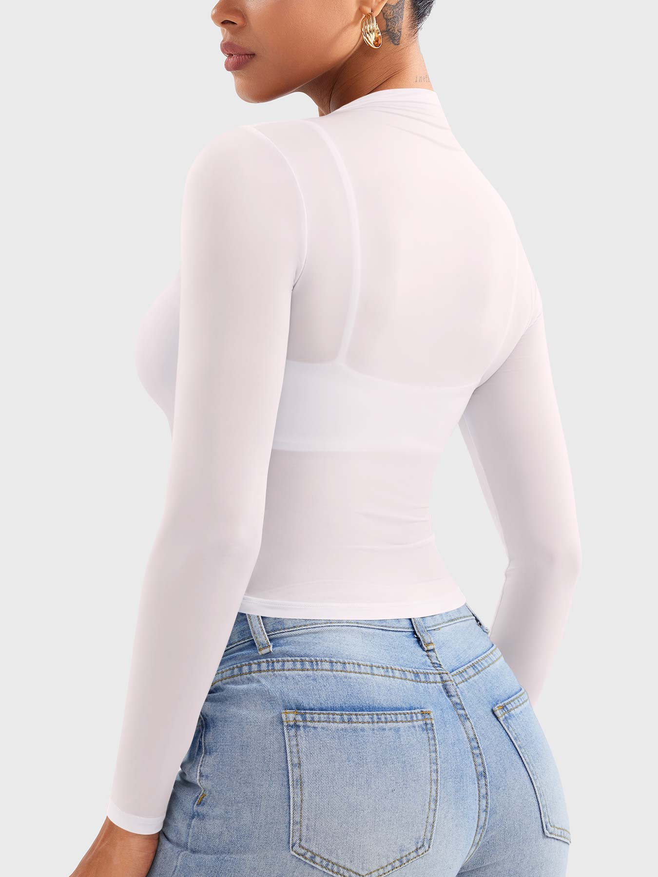 Vaeryn Jamy Mock Neck Sheer Top