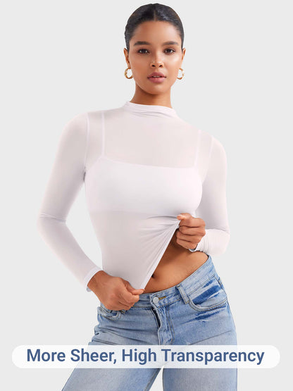 Vaeryn Jamy Mock Neck Sheer Top
